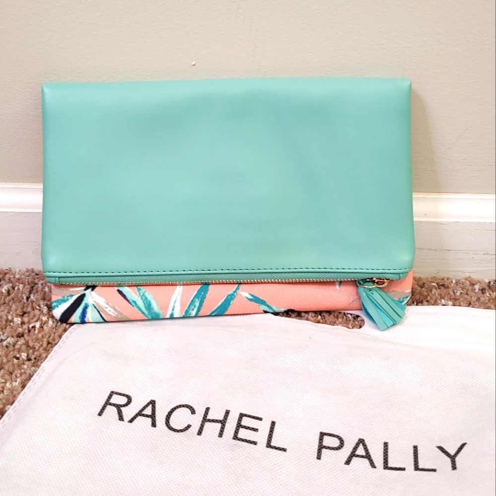 Anthropologie Rachel Pally Clutch Pink Mint Green Tropical Zip Closure Bag Purse